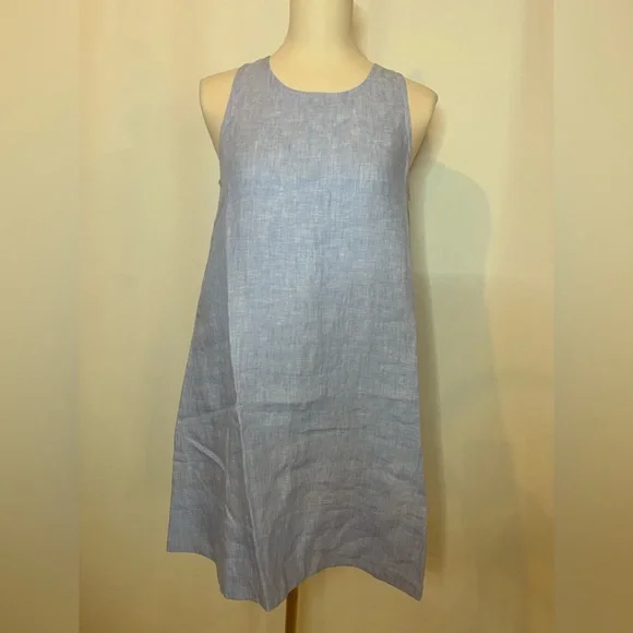 J.Crew Petite Maxine button-back dress in linen in French blue